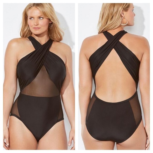 Swimsuits for All Hollywood Black Mesh One Piece Size 8, 12, 16 NWT - Picture 4 of 6